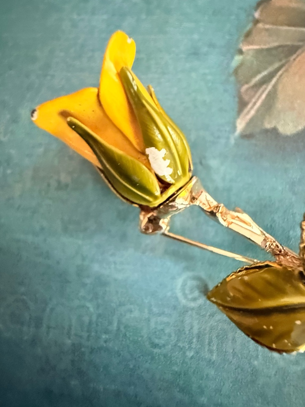 Yellow and Green Flower Brooch - Women Jewelry. Small mark on flower.